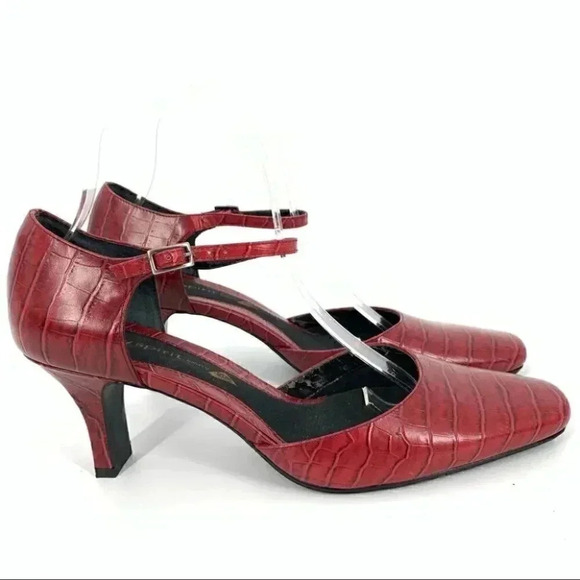 Easy spirit heels size 9.5 red leather tortoise print square toe vintage 90s - Picture 1 of 15